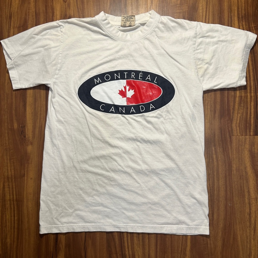 Vintage Montreal Canada Graphic T-Shirt White Dhanorik Cotton Mens Medium